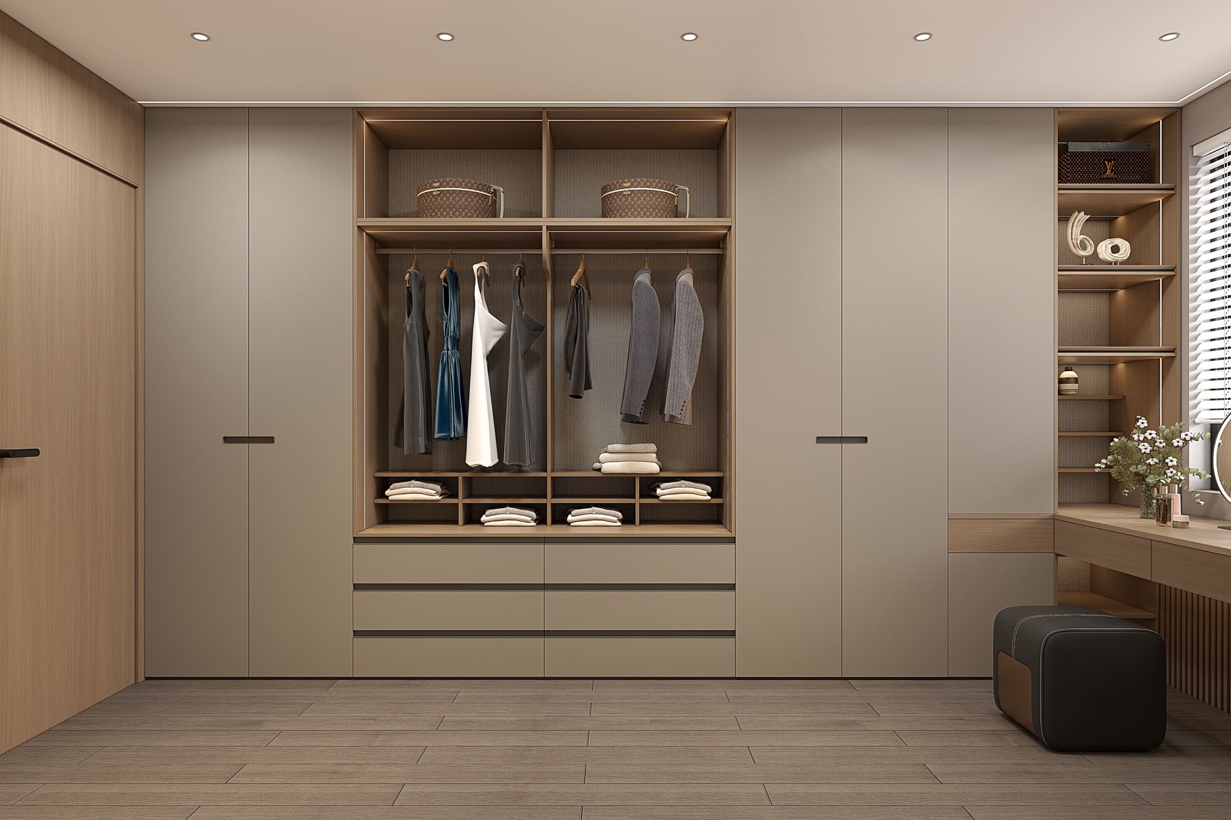 Custom wardrobe with open hanging unit